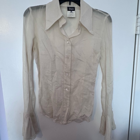 Dolce and Gabbana beige blouse bell sleeves black lace vest two different tops - Picture 12 of 13